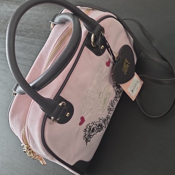 Juicy Couture Retro Chic Flamingo/Chocolate Velour Satchel - Picture 6 of 11
